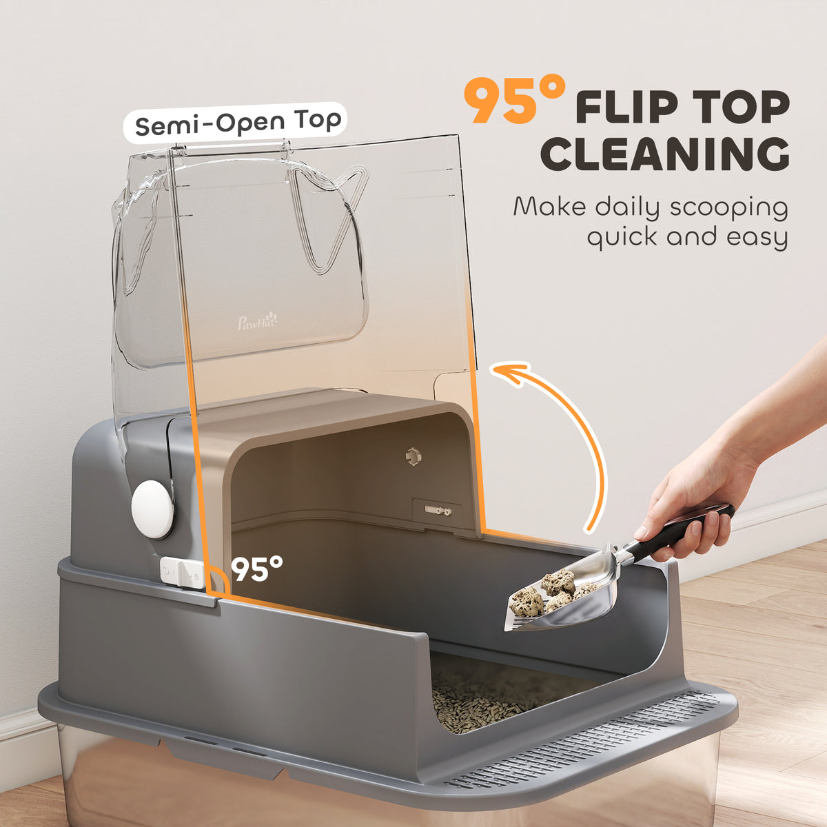 Stainless Steel Cat Litter Box with Flip Lid, XXL Enclosed Litter Box, High Sided, Step, Metal Scoop, 2 Deodorizing Bags, Easy Clean, Anti-Leak, Odor Control, for Multi & Big Cats, 28"x20"x18"