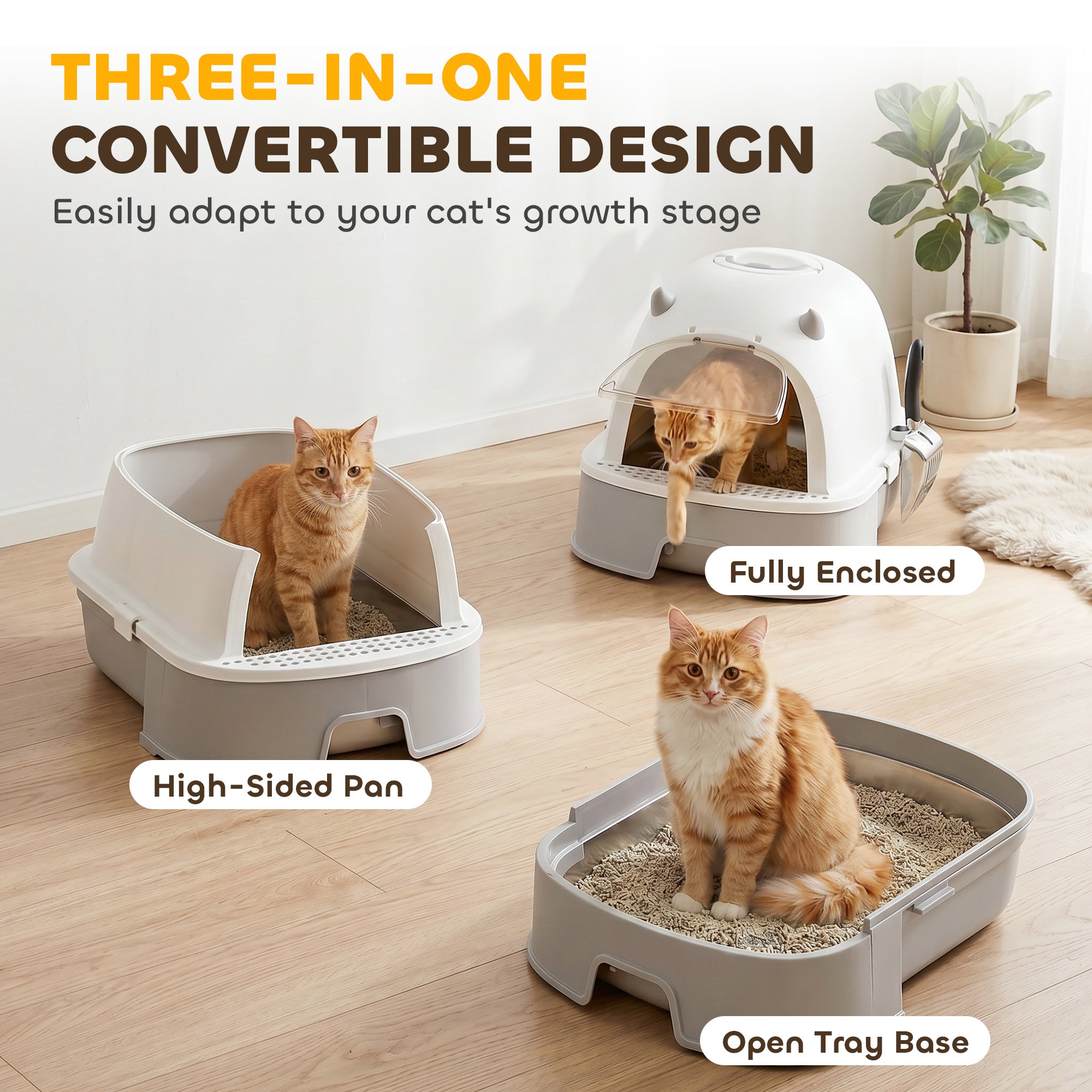 Stainless Steel Cat Litter Box, Large Hooded Kitty Litter Box with Removable Lid, Scoop & Carbon Filters for Medium Cats, Easy to Clean, No Leakage, No Odors, Gray