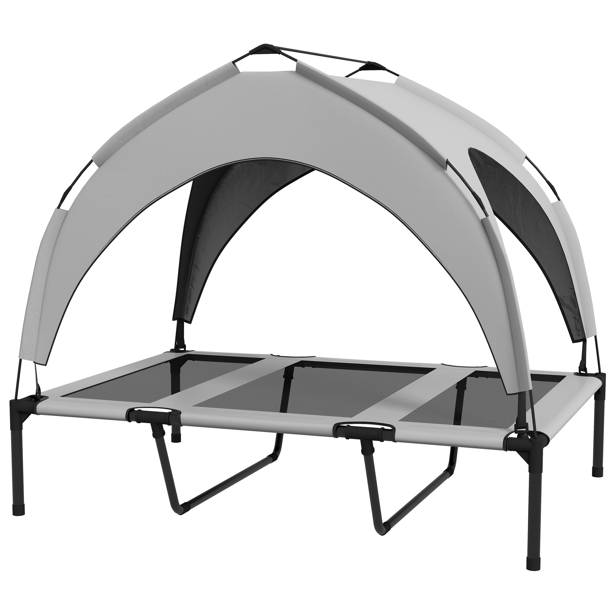 Elevated Dog Bed with Canopy, Cooling Dog Cot Bed for Camping, Portable Raised Pet Cot with Washable Breathable Mesh, for Indoor Outdoor, Large Dogs, 42" x 30" x 37", Grey