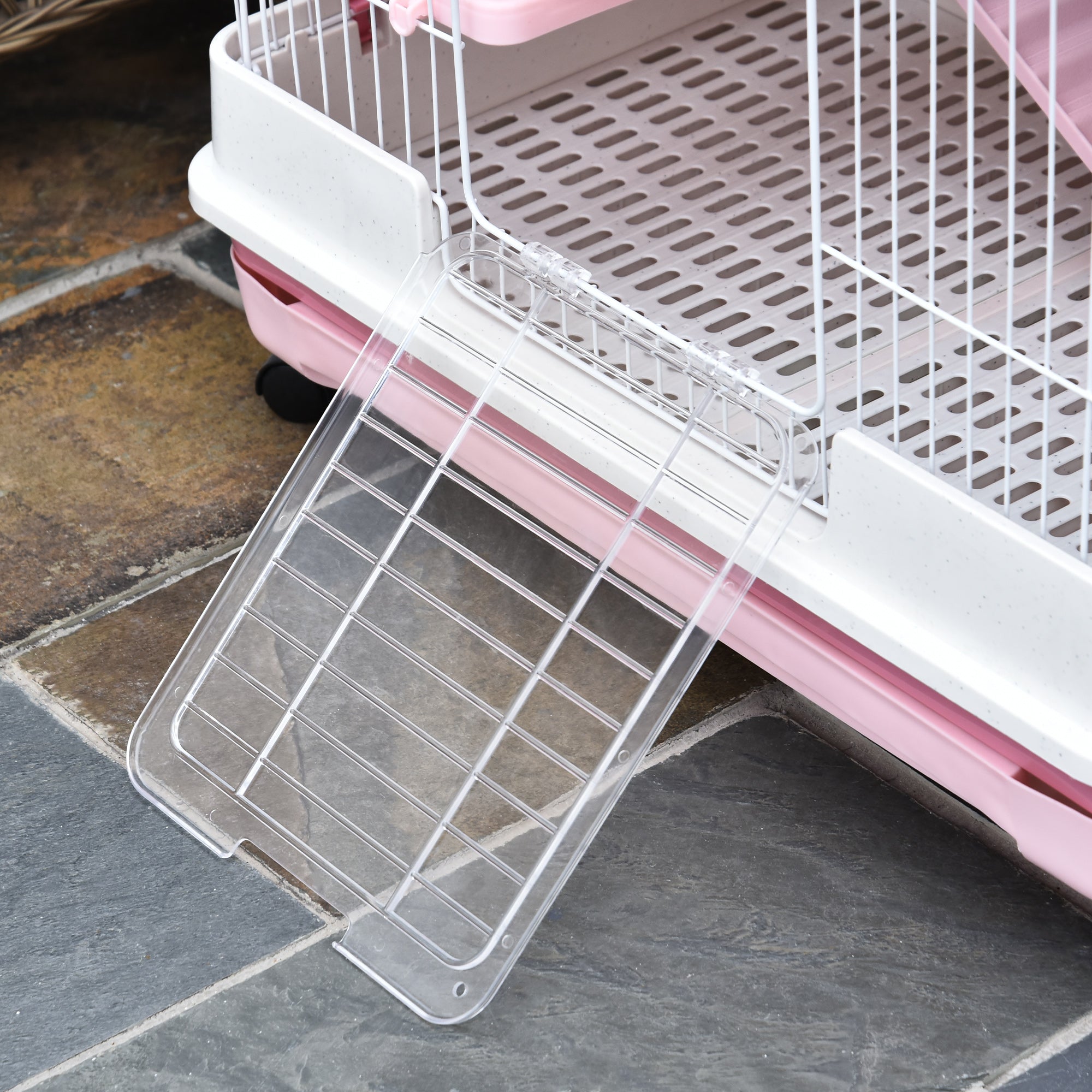 45"H 4-Level Small Animal Cage Rabbit Hutch with Universal Lockable Wheels, Slide-Out Tray for Bunny, Chinchillas, Ferret, Pink