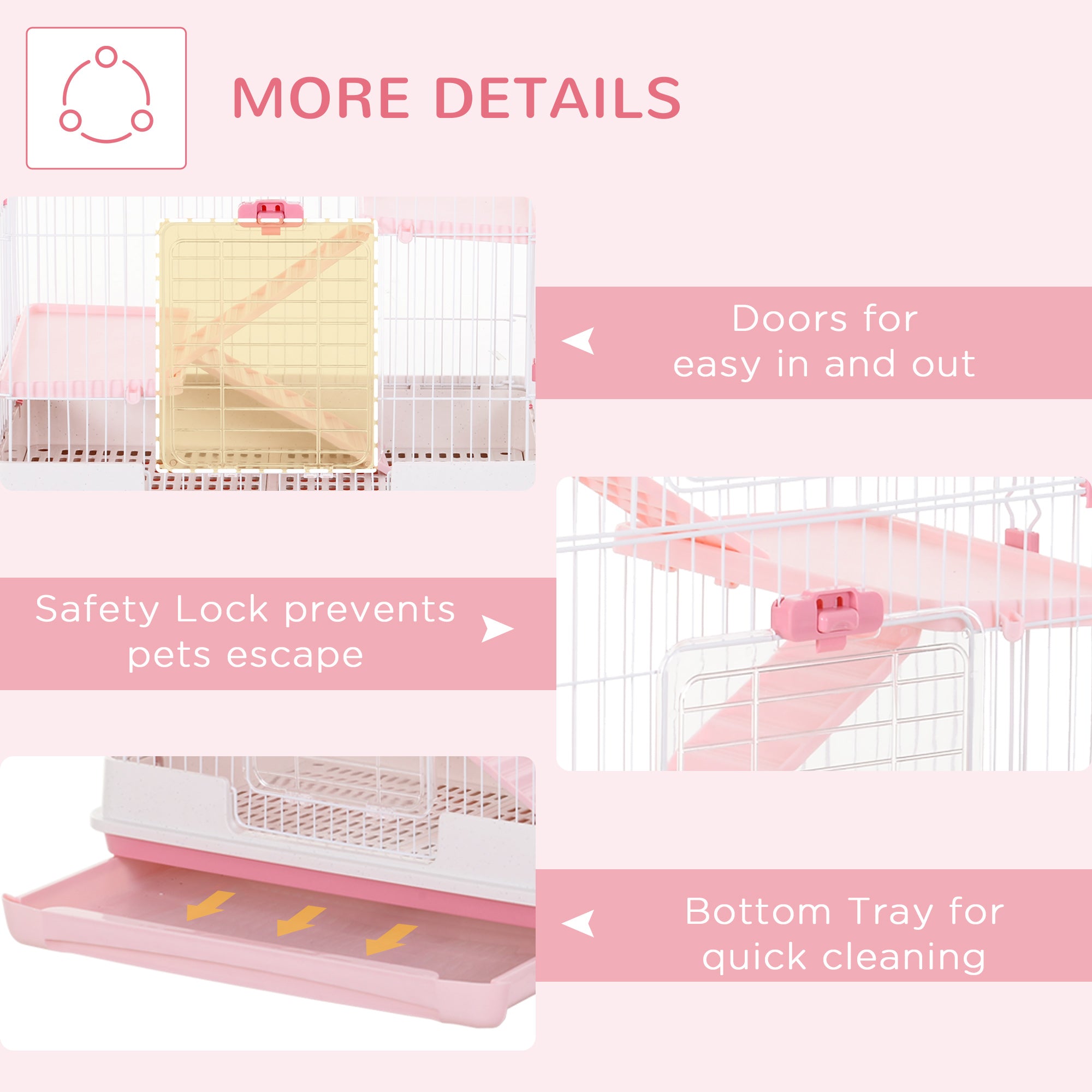 45"H 4-Level Small Animal Cage Rabbit Hutch with Universal Lockable Wheels, Slide-Out Tray for Bunny, Chinchillas, Ferret, Pink