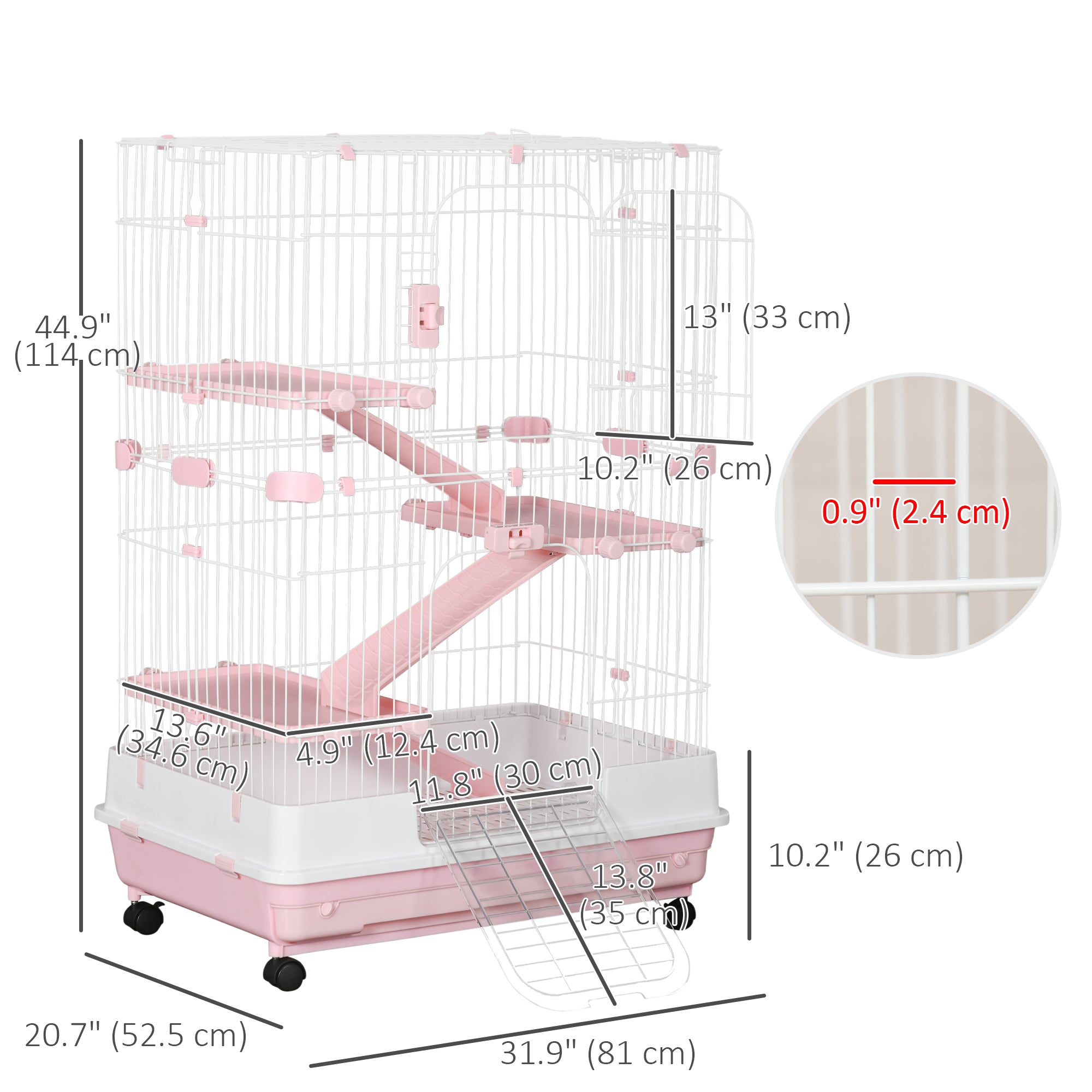 45"H 4-Level Small Animal Cage Rabbit Hutch with Universal Lockable Wheels, Slide-Out Tray for Bunny, Chinchillas, Ferret, Pink
