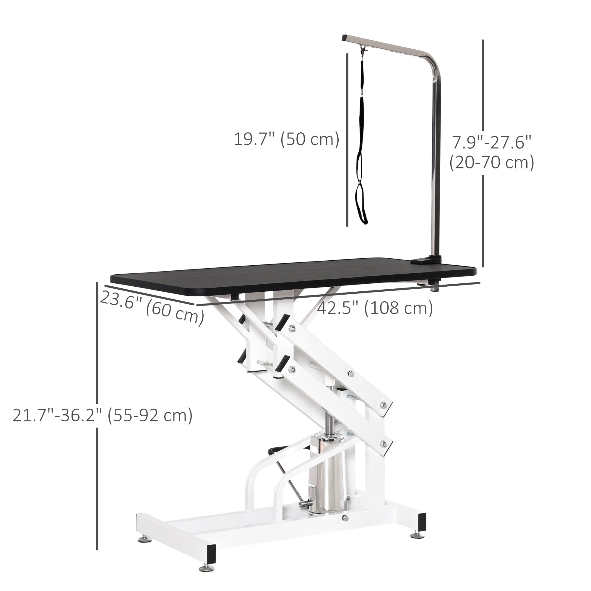 43"L Hydraulic Dog Grooming Table, Deluxe Professional Z-Lift Adjustable Height UP 440lbs for Small Medium Large Pet Dogs, with Safety Leash - Black
