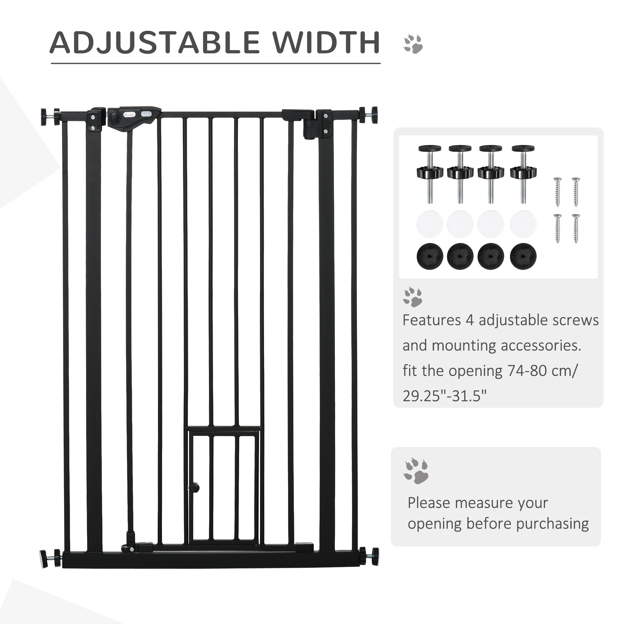 41"H Dog Gate with Cat Door, Pet Gate with Small Door, Easy Open Indoor Dog Gates for Doorways, House, Stair, 29"-32" Long, Black