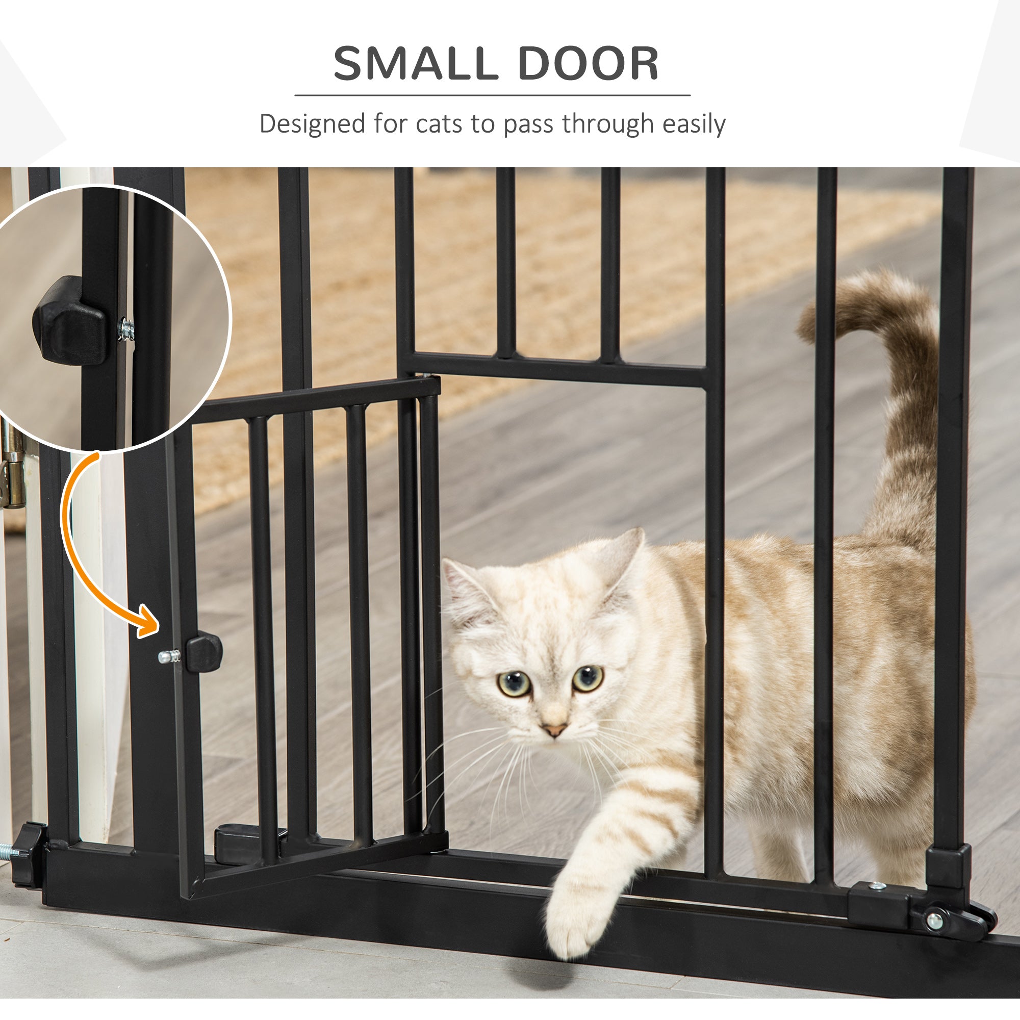 41"H Dog Gate with Cat Door, Pet Gate with Small Door, Easy Open Indoor Dog Gates for Doorways, House, Stair, 29"-32" Long, Black