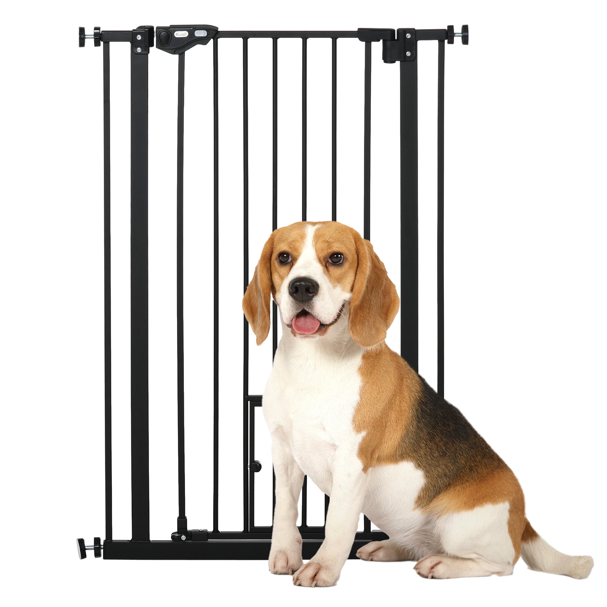 41"H Dog Gate with Cat Door, Pet Gate with Small Door, Easy Open Indoor Dog Gates for Doorways, House, Stair, 29"-32" Long, Black