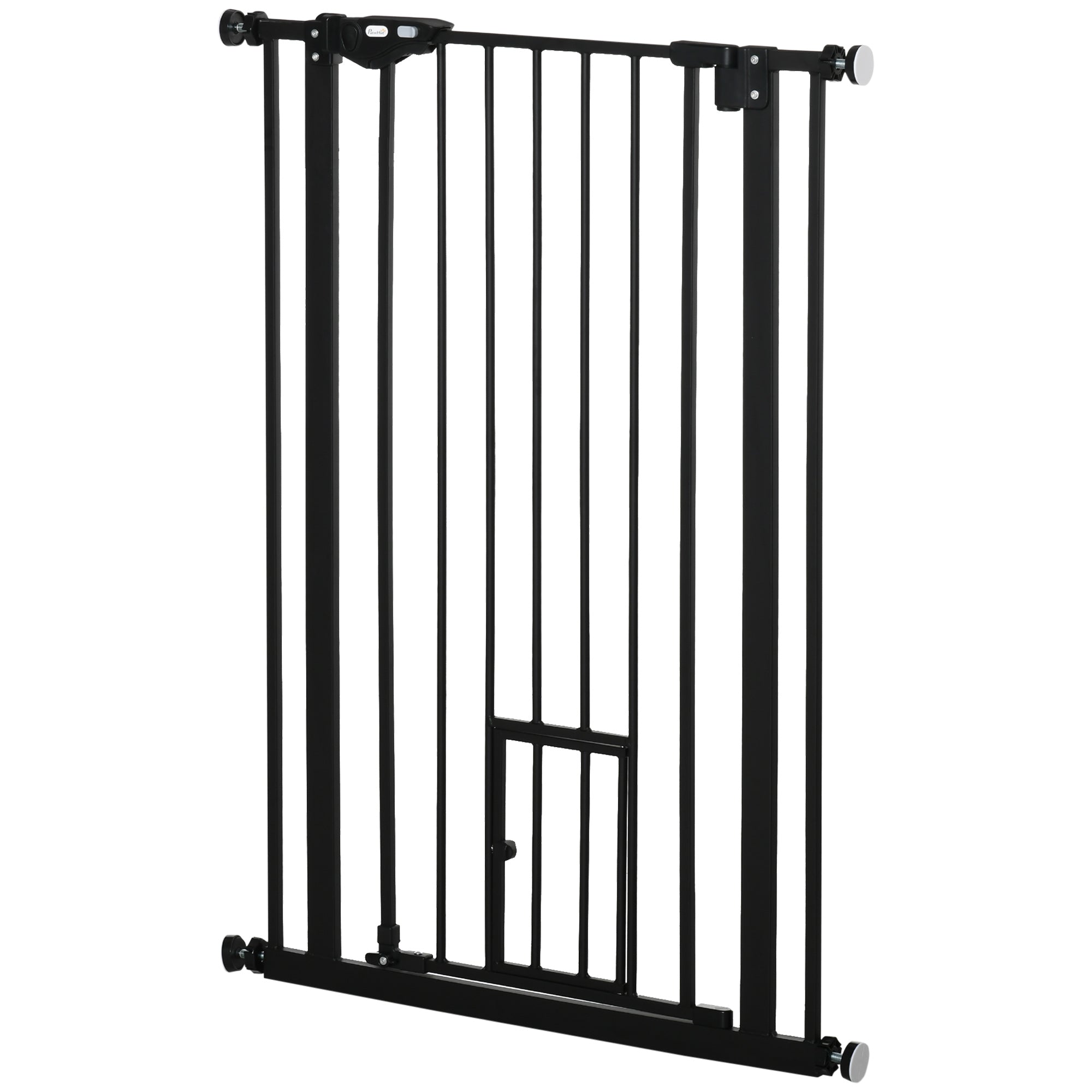 41"H Dog Gate with Cat Door, Pet Gate with Small Door, Easy Open Indoor Dog Gates for Doorways, House, Stair, 29"-32" Long, Black