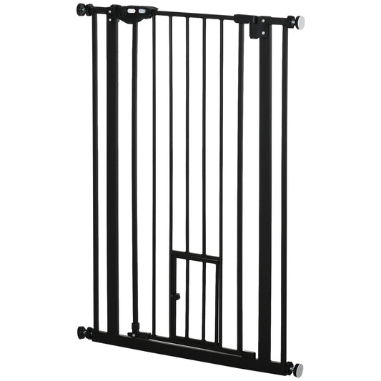 41"H Dog Gate with Cat Door, Pet Gate with Small Door, Easy Open Indoor Dog Gates for Doorways, House, Stair, 29"-32" Long, Black