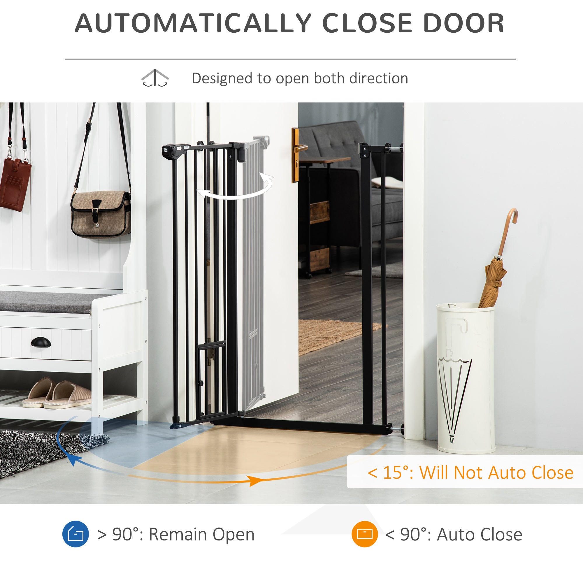 41"H Dog Gate with Cat Door, Pet Gate with Small Door, Easy Open Indoor Dog Gates for Doorways, House, Stair, 29"-32" Long, Black