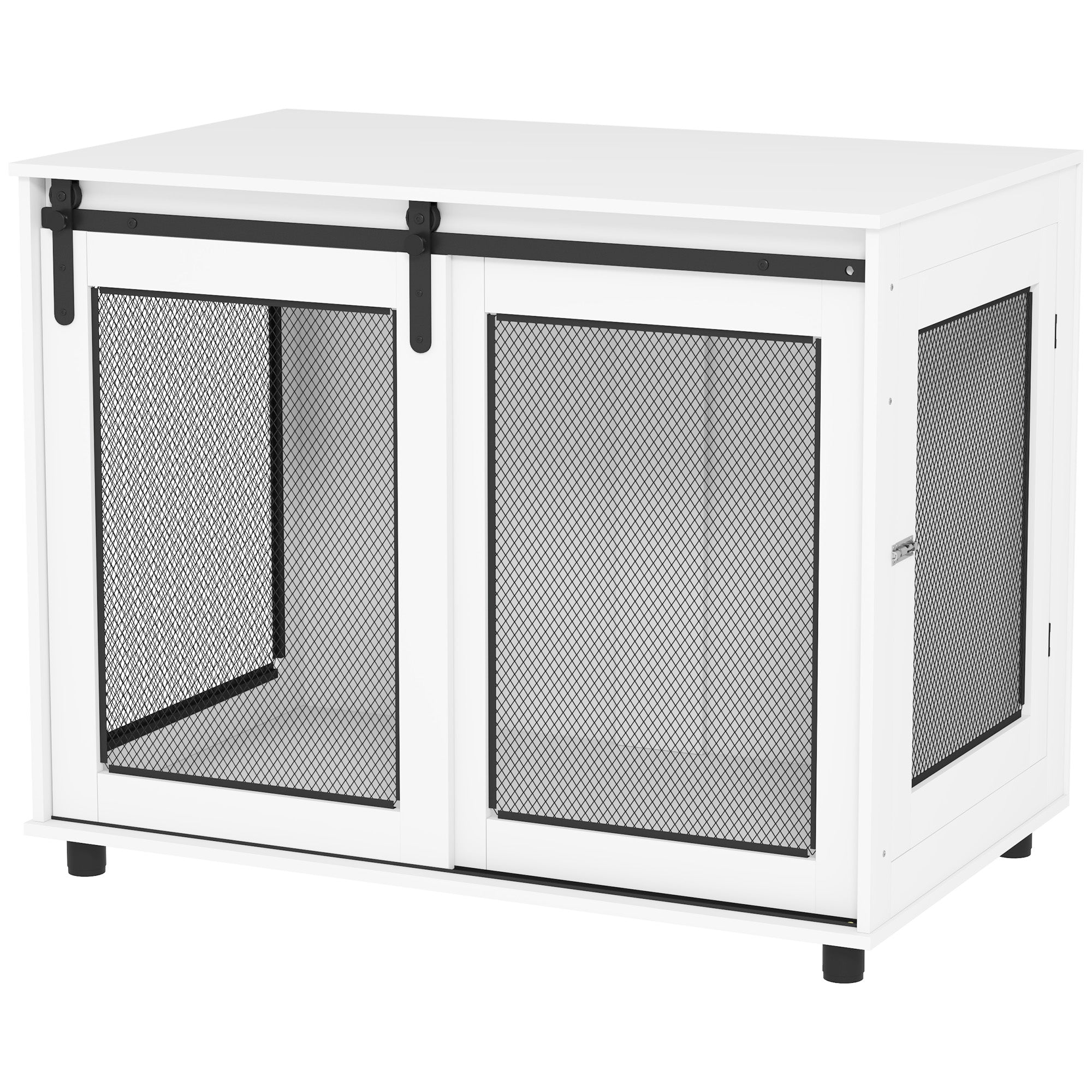Dog Crate Furniture, 39" Dog Kennel End Table with Sliding Barn Door, Furniture Style Dog Cage for Large Dogs, White