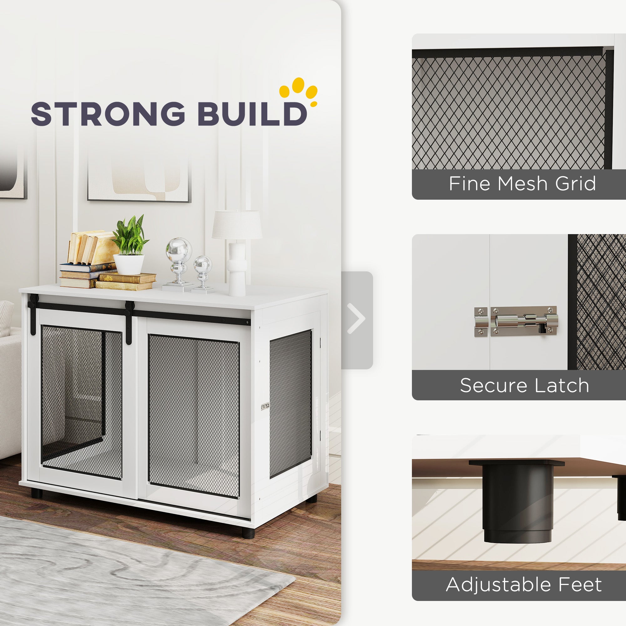 Dog Crate Furniture, 39" Dog Kennel End Table with Sliding Barn Door, Furniture Style Dog Cage for Large Dogs, White
