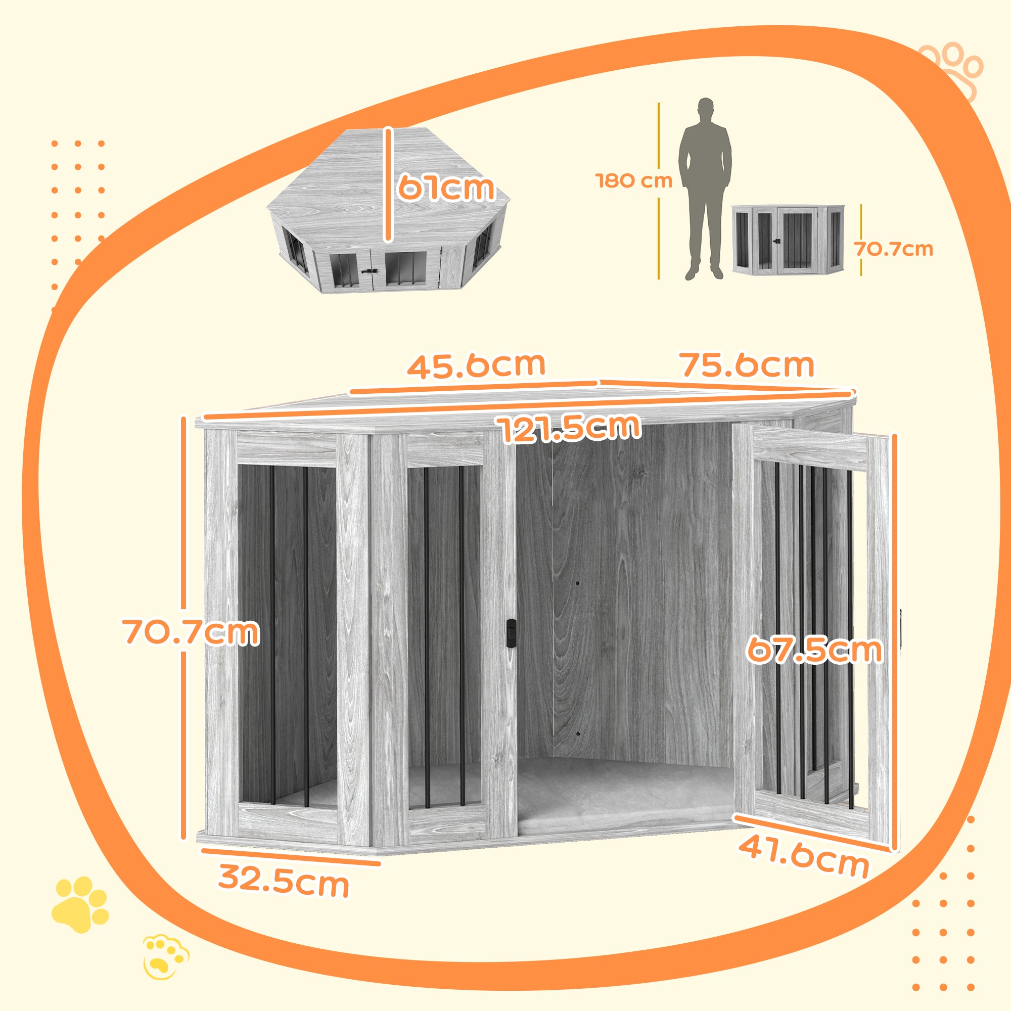2 in 1 Dog Crate Furniture, Side Table Dog Kennel with Cushion, Large Door, for Large Dogs - Grey