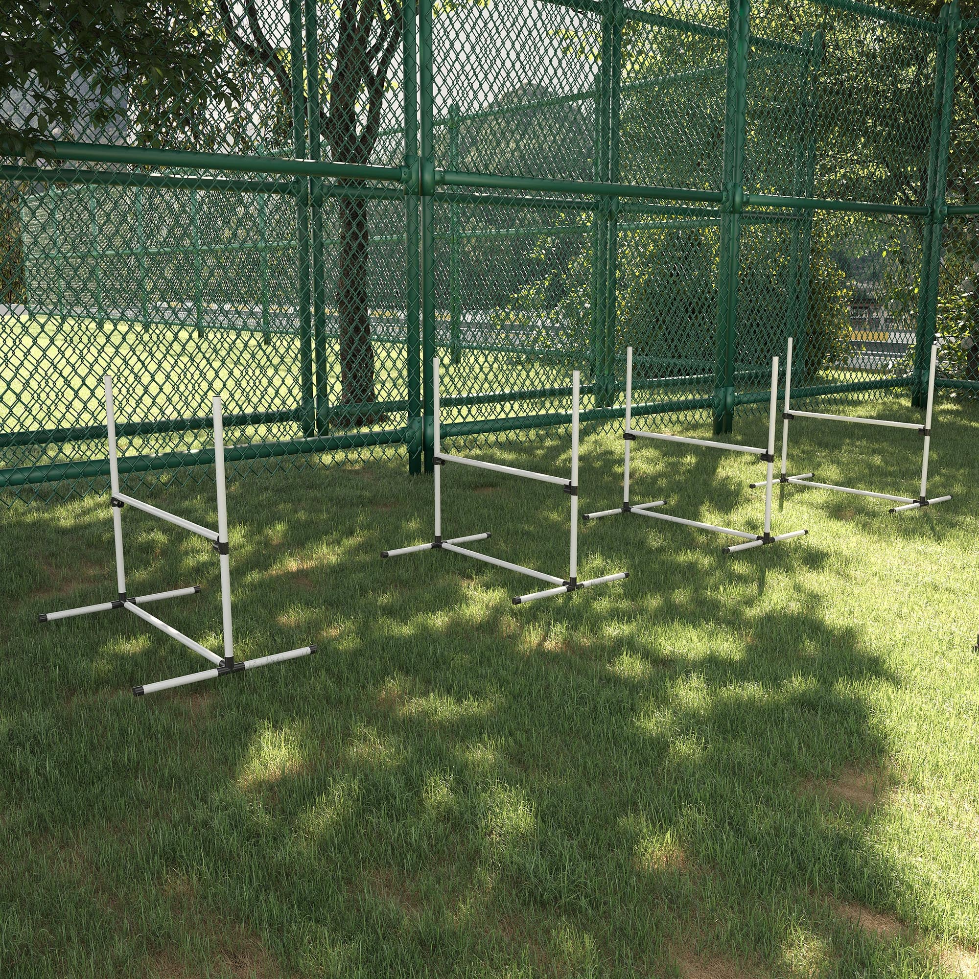 dog agility gear PawHut Dog Agility Training Equipment, 4 Piece Set with Adjustable Height Jump Bars, White