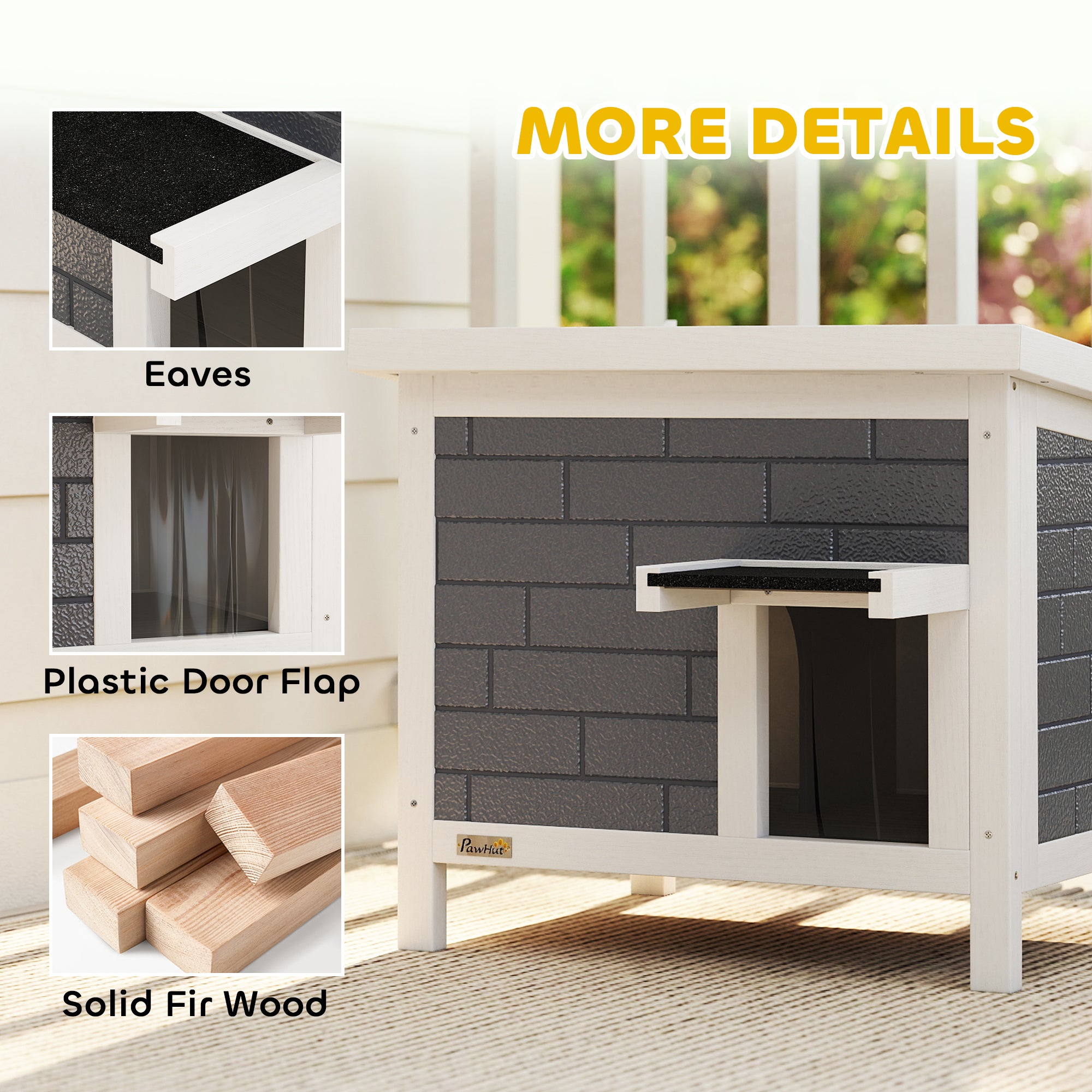 Outdoor Cat House Insulated, Wooden Weatherproof Feral Cat Shelter with Openable Asphalt Roof, Plastic Door Flaps, Rabbit Hutch for Bunnies, for Winter Outside, 61 x 51 x 53.5 cm, Grey