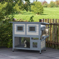 Load image into Gallery viewer, Outdoor Cat House, 2 Tier Wooden Feral Cat Shelter with Escape Door, Weatherproof Roof, Jump platform, Observer Windows, for 1-2 Cats, Outside and Backyard Use, Light Grey
