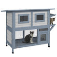 Load image into Gallery viewer, Outdoor Cat House, 2 Tier Wooden Feral Cat Shelter with Escape Door, Weatherproof Roof, Jump platform, Observer Windows, for 1-2 Cats, Outside and Backyard Use, Light Grey
