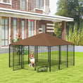 Load image into Gallery viewer, PawHut Outside Dog Kennel, 6.9' x 6.9' x 5' Puppy Play Pen with Canopy, Garden Playpen Fence Crate Enclosure Cage Rotating Bowl, Coffee
