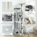 Charger l'image dans la visionneuse de la galerie, Cat Tree for Indoor Large Adult Cats, 65 Inch Kitty Tower Multi-Level with 2 Doors Condos, Plush Top Perch, Hammock, Sisal Scratching Posts, 4 Pompoms, Ramp, Grey

