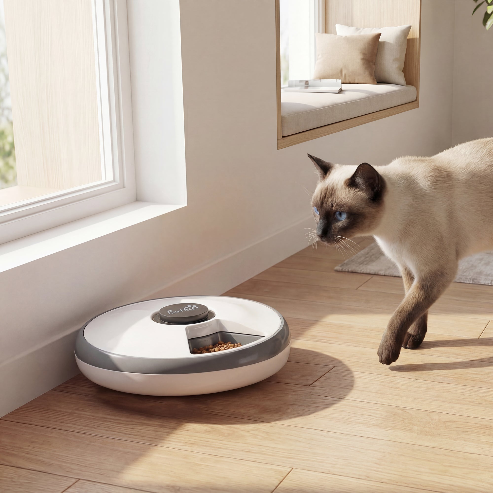 6 Meal Automatic Cat Feeder Cordless, Dry & Wet Food Cat Food Dispenser with 1 Ice Pack, Battery Powered, Programmable Timer, for Kitty Small Dogs, Easy to Clean