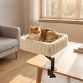 Load image into Gallery viewer, Cat Desk Bed, 360° Rotatable Raised Cat House for Desk and Window, Soft Kitten Hammock with Hanging Ball, Adjustable Clamp for Indoor Kittens, White
