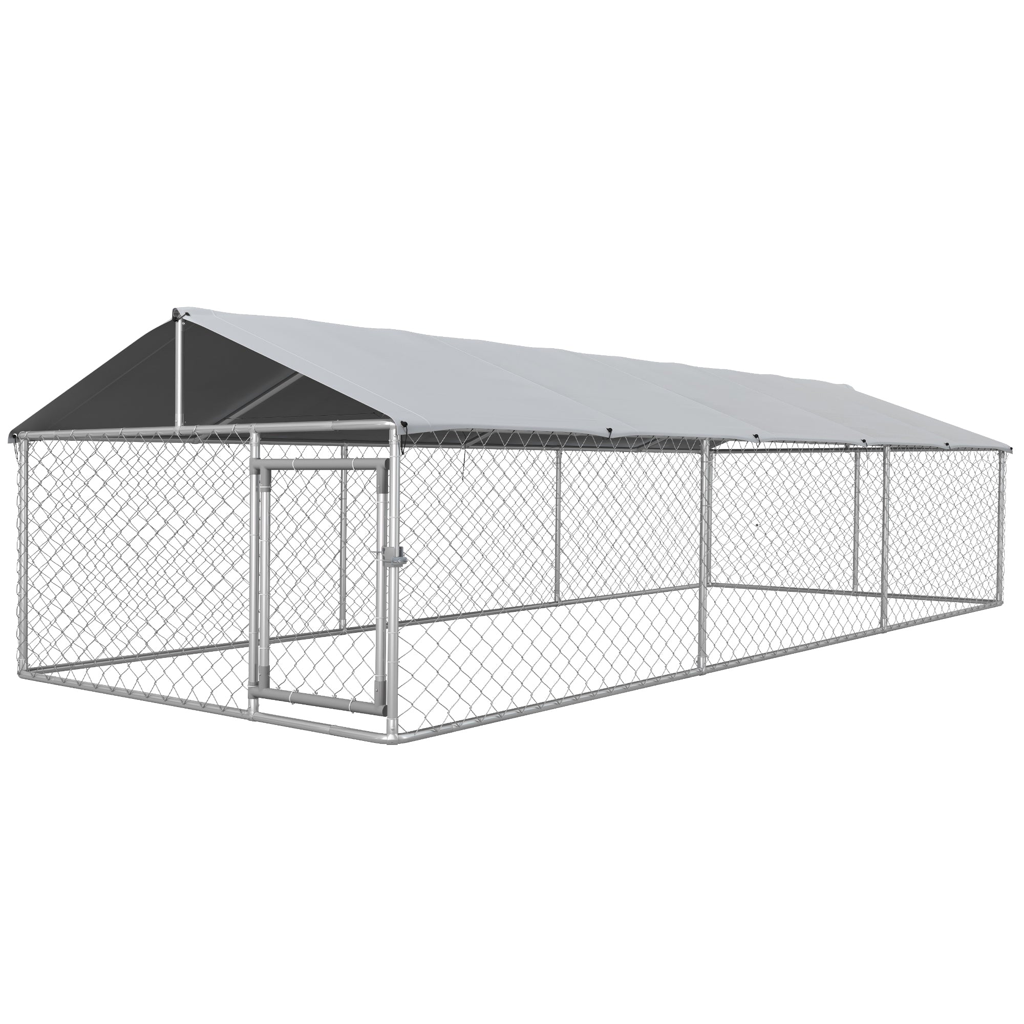 Outdoor Dog Kennel Dog Run with Waterproof, UV Resistant Cover for Medium and Large Sized Dogs, 19.7' x 7.5' x 4.9', Silver