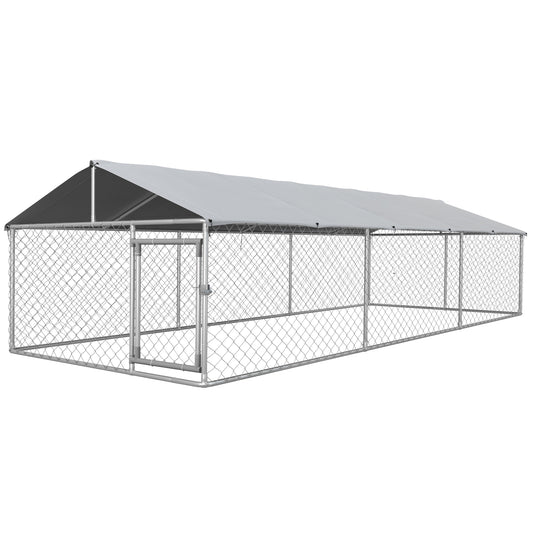 Outdoor Dog Kennel Dog Run with Waterproof, UV Resistant Cover for Medium and Large Sized Dogs, 19.7' x 7.5' x 4.9', Silver