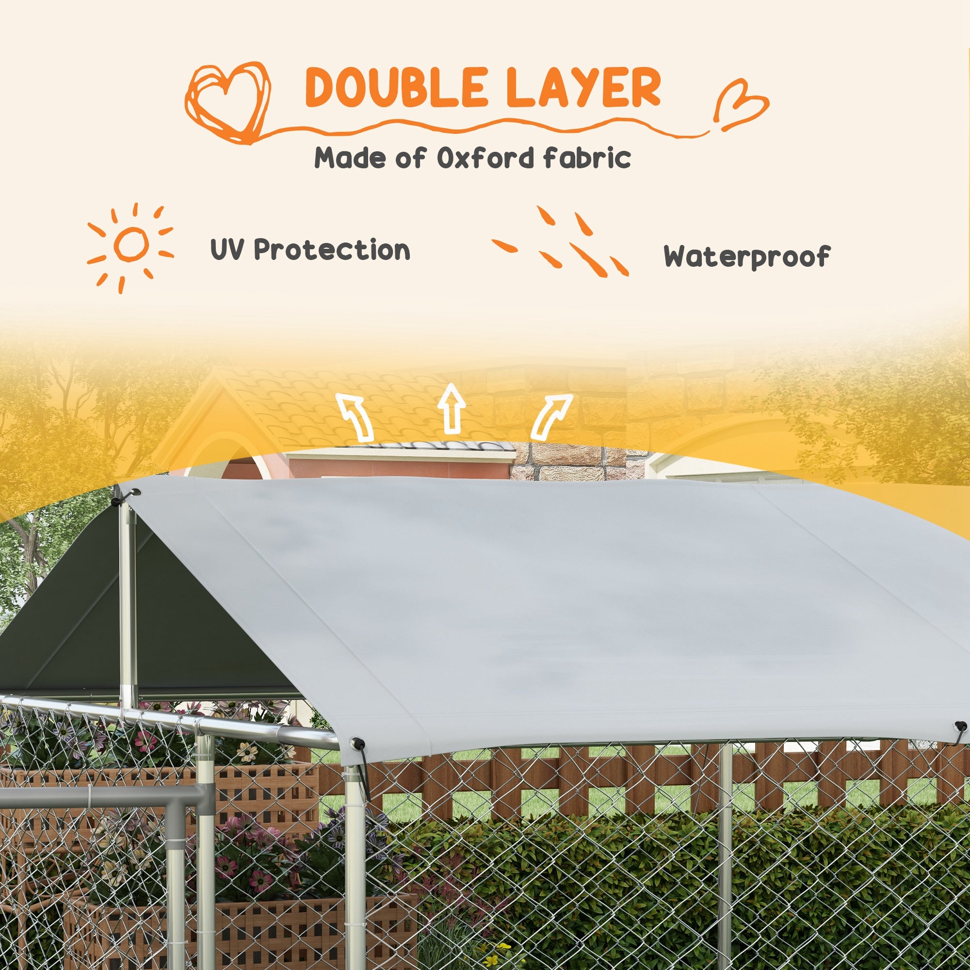 Outdoor Dog Kennel Dog Run with Waterproof, UV Resistant Cover for Medium and Large Sized Dogs, 19.7' x 7.5' x 4.9', Silver