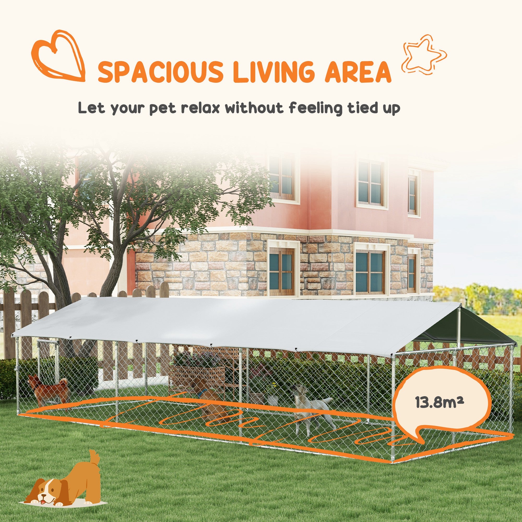 Outdoor Dog Kennel Dog Run with Waterproof, UV Resistant Cover for Medium and Large Sized Dogs, 19.7' x 7.5' x 4.9', Silver