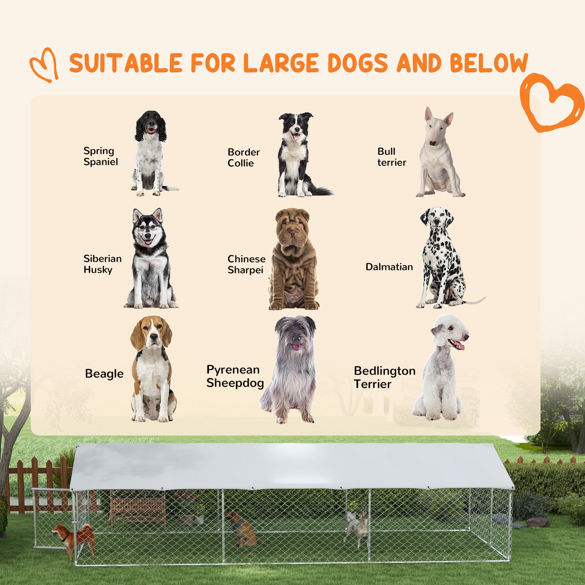 Outdoor Dog Kennel Dog Run with Waterproof, UV Resistant Cover for Medium and Large Sized Dogs, 19.7' x 7.5' x 4.9', Silver