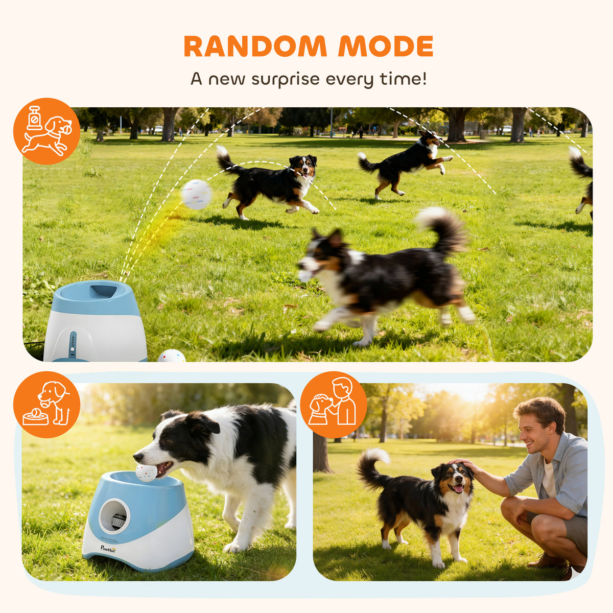 Automatic Dog Ball Launcher with 5 2.3" ETPU Balls, Dog Ball Thrower with 3 Distance Settings (20/33/46 ft), Indoor Outdoor Interactive Toy for Small Medium Breeds, Blue