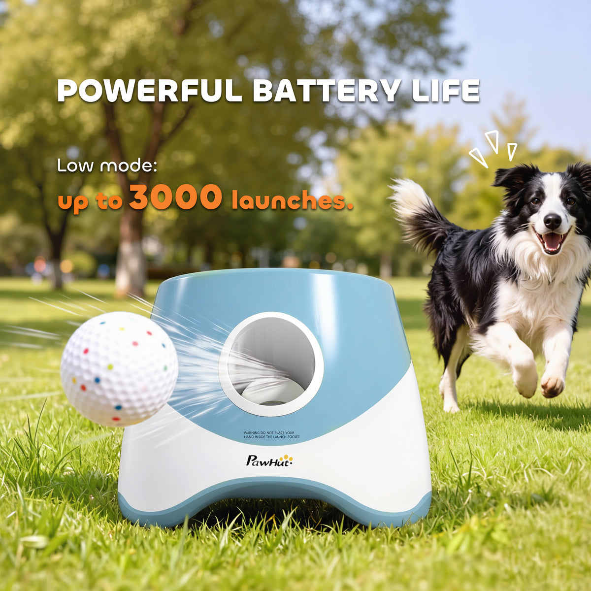 Automatic Dog Ball Launcher with 5 2.3" ETPU Balls, Dog Ball Thrower with 3 Distance Settings (20/33/46 ft), Indoor Outdoor Interactive Toy for Small Medium Breeds, Blue