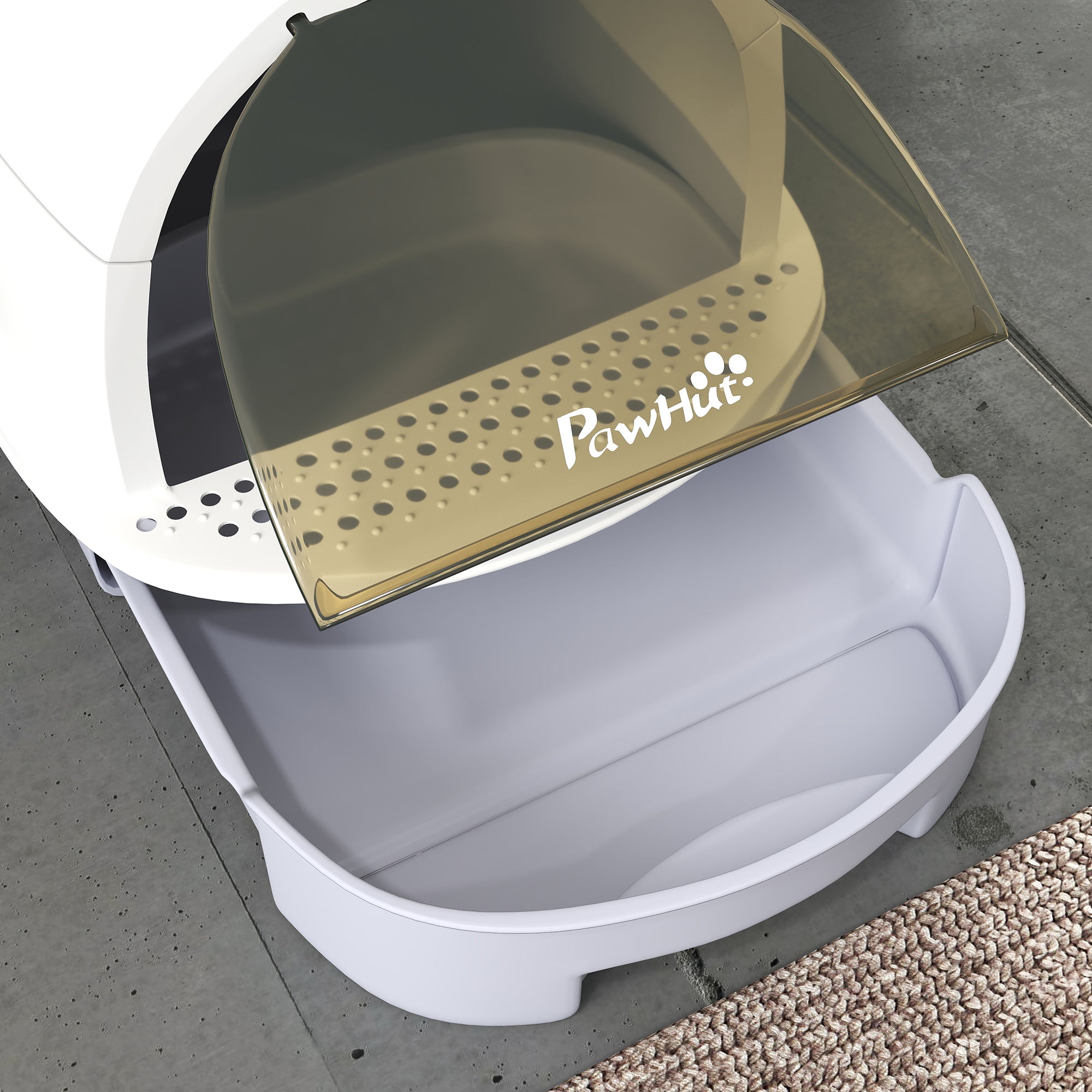 PawHut Cat Litter Box, Covered Kitty Litter Box with Lid, Scoop, Deodorizing Bags for Odor Control, Privacy, Portable, Easy to Clean, Gray