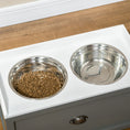 Load image into Gallery viewer, PawHut Dog Feeding Station with Storage Drawer, Dog Food Storage Cabinet with 2 Removable Elevated Dog Bowls for Large Sized Dogs, Gray
