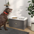 Load image into Gallery viewer, PawHut Dog Feeding Station with Storage Drawer, Dog Food Storage Cabinet with 2 Removable Elevated Dog Bowls for Large Sized Dogs, Gray
