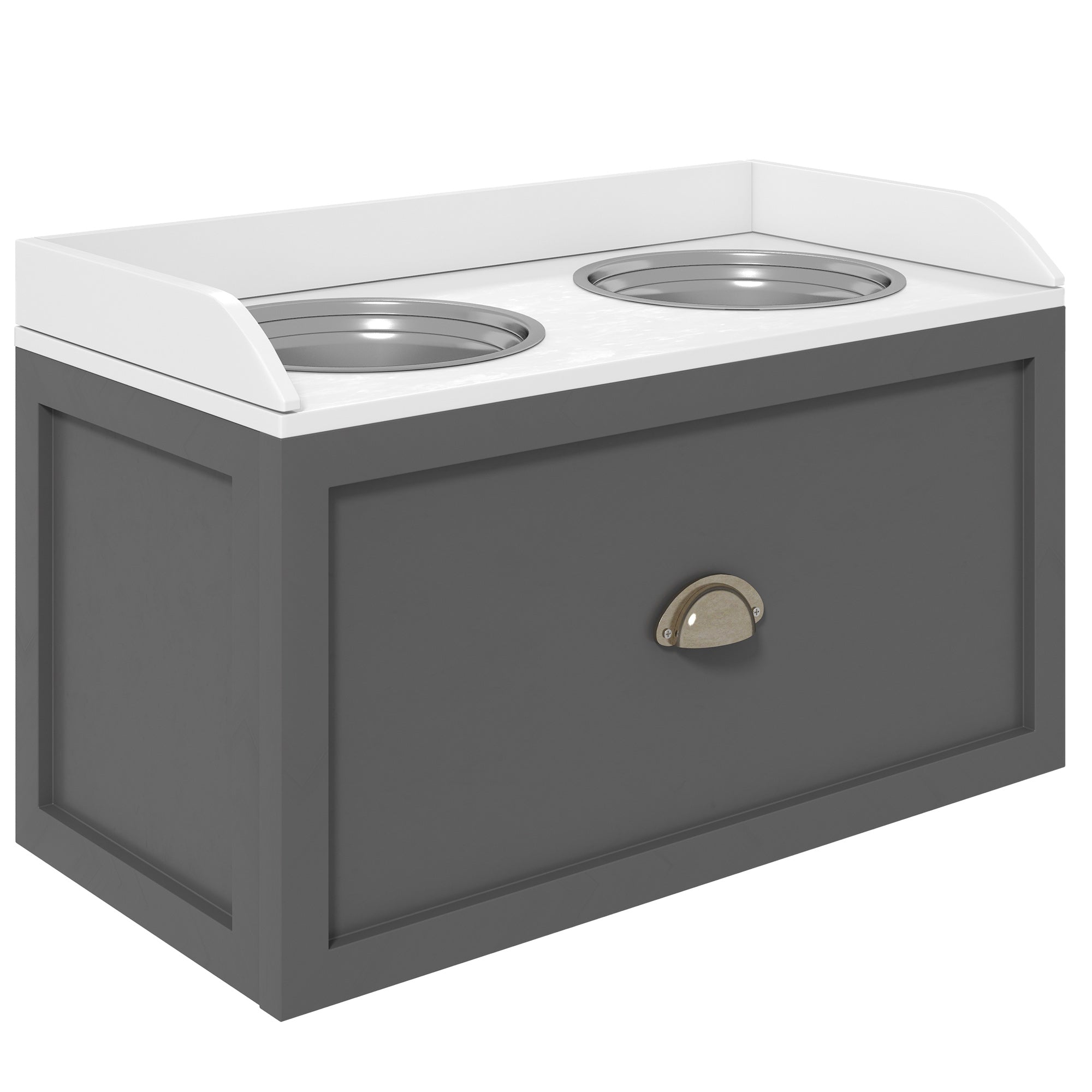 PawHut Dog Feeding Station with Storage Drawer, Dog Food Storage Cabinet with 2 Removable Elevated Dog Bowls for Large Sized Dogs, Gray