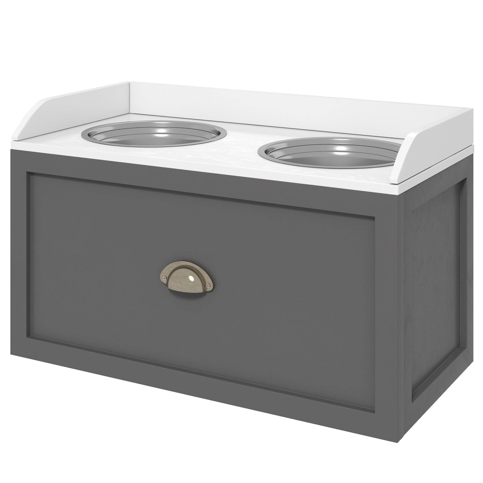 PawHut Dog Feeding Station with Storage Drawer, Dog Food Storage Cabinet with 2 Removable Elevated Dog Bowls for Large Sized Dogs, Gray