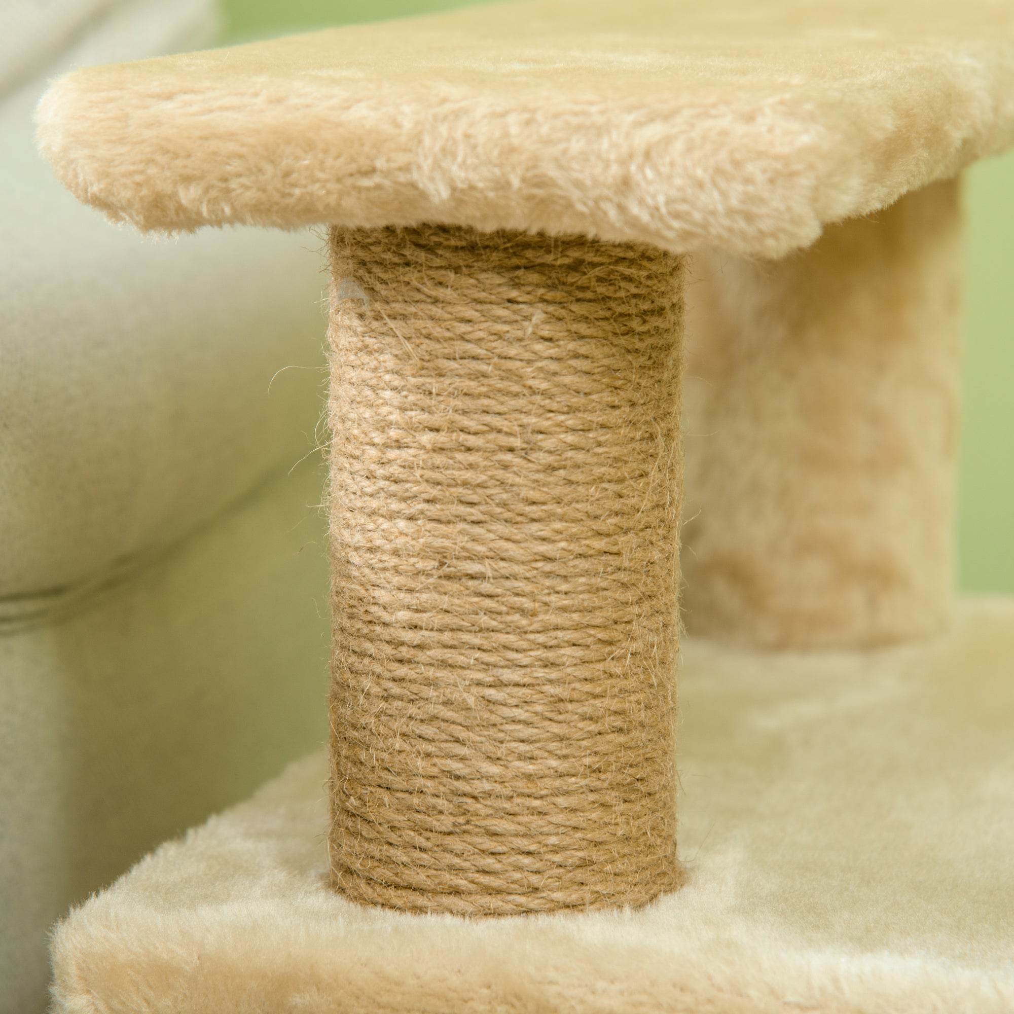 Adjustable Height Cat Stairs with Jute Scratching Posts, Cat House for Cozy Rest, Pet Steps for Couch Sofa and High Bed with Hanging Ball, Front Hole, Platform, Beige