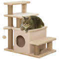 Load image into Gallery viewer, Adjustable Height Cat Stairs with Jute Scratching Posts, Cat House for Cozy Rest, Pet Steps for Couch Sofa and High Bed with Hanging Ball, Front Hole, Platform, Beige
