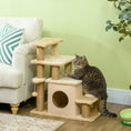 Load image into Gallery viewer, Adjustable Height Cat Stairs with Jute Scratching Posts, Cat House for Cozy Rest, Pet Steps for Couch Sofa and High Bed with Hanging Ball, Front Hole, Platform, Beige
