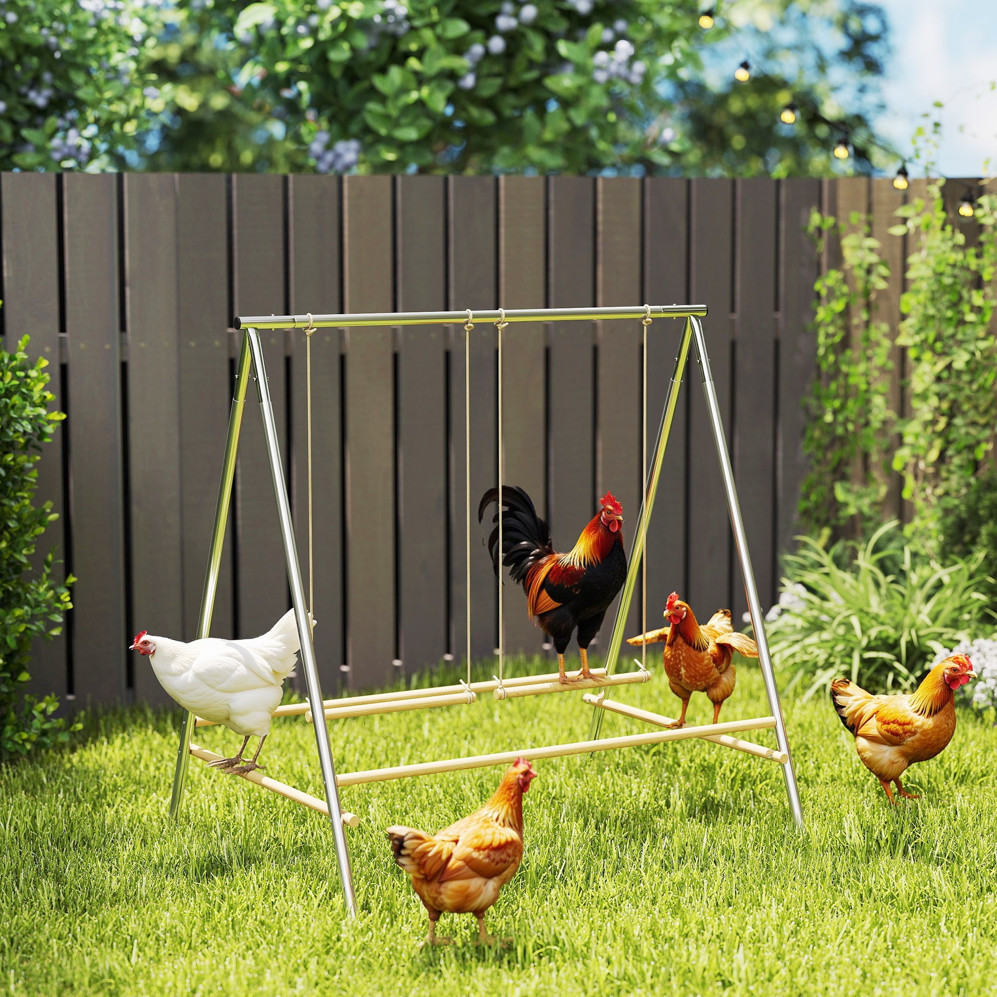 Chicken Perch for Coop, Chicken Roosting Bars with 2 Adjustable Swings, Coop Accessories for Farm, Backyard, Silver