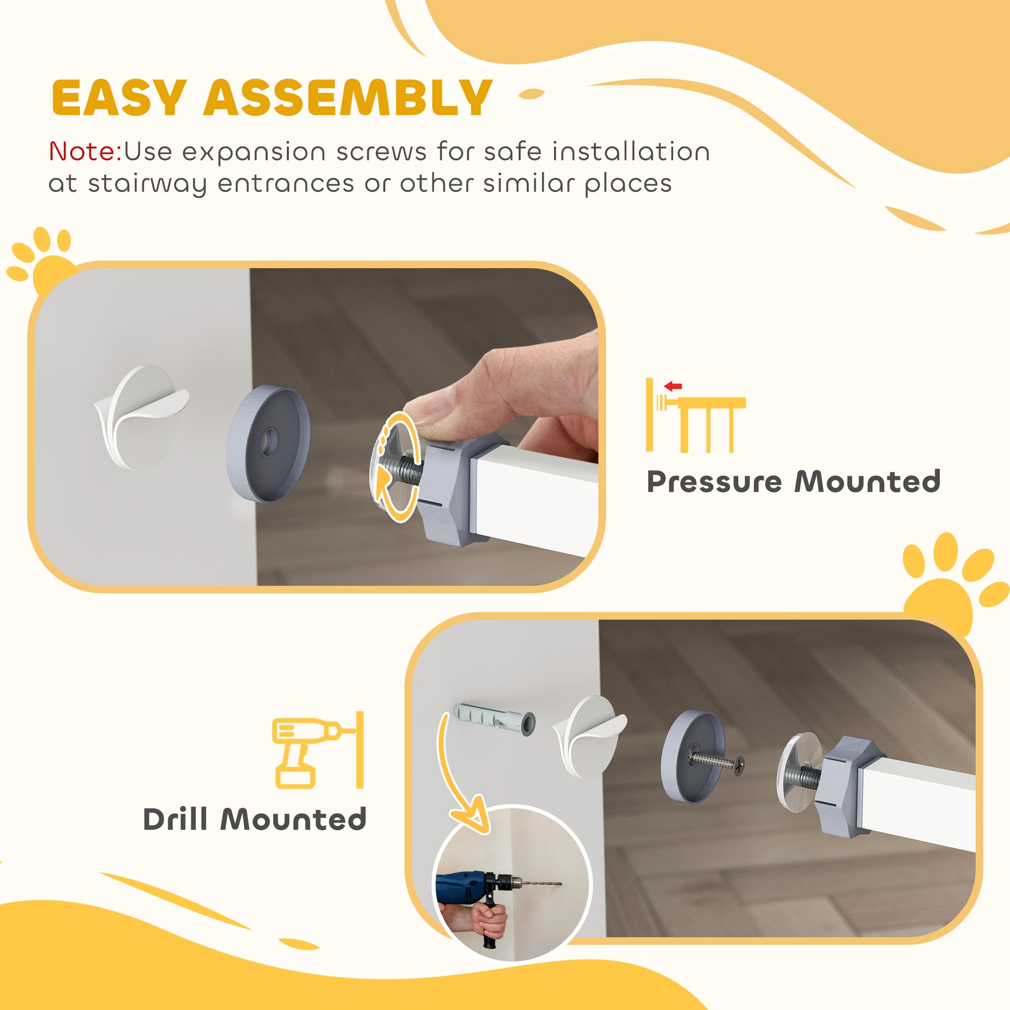 Pressure Fit Safety Gate for Doorways and Staircases, Dog Gate with Auto Closing Door, Pet Barrier for Hallways with Double Locking, Openings 74-100cm - White