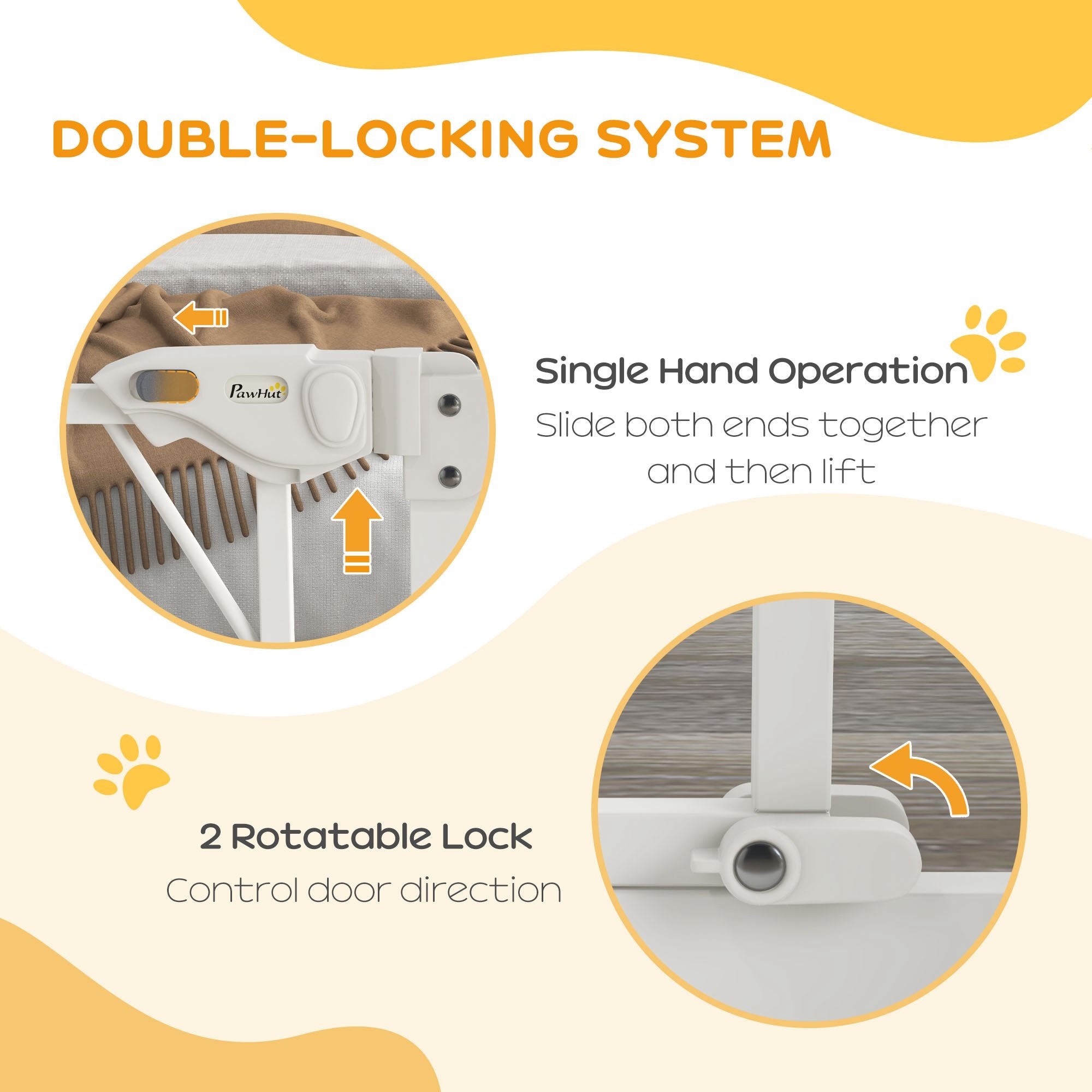 Pressure Fit Safety Gate for Doorways and Staircases, Dog Gate with Auto Closing Door, Pet Barrier for Hallways with Double Locking, Openings 74-100cm - White