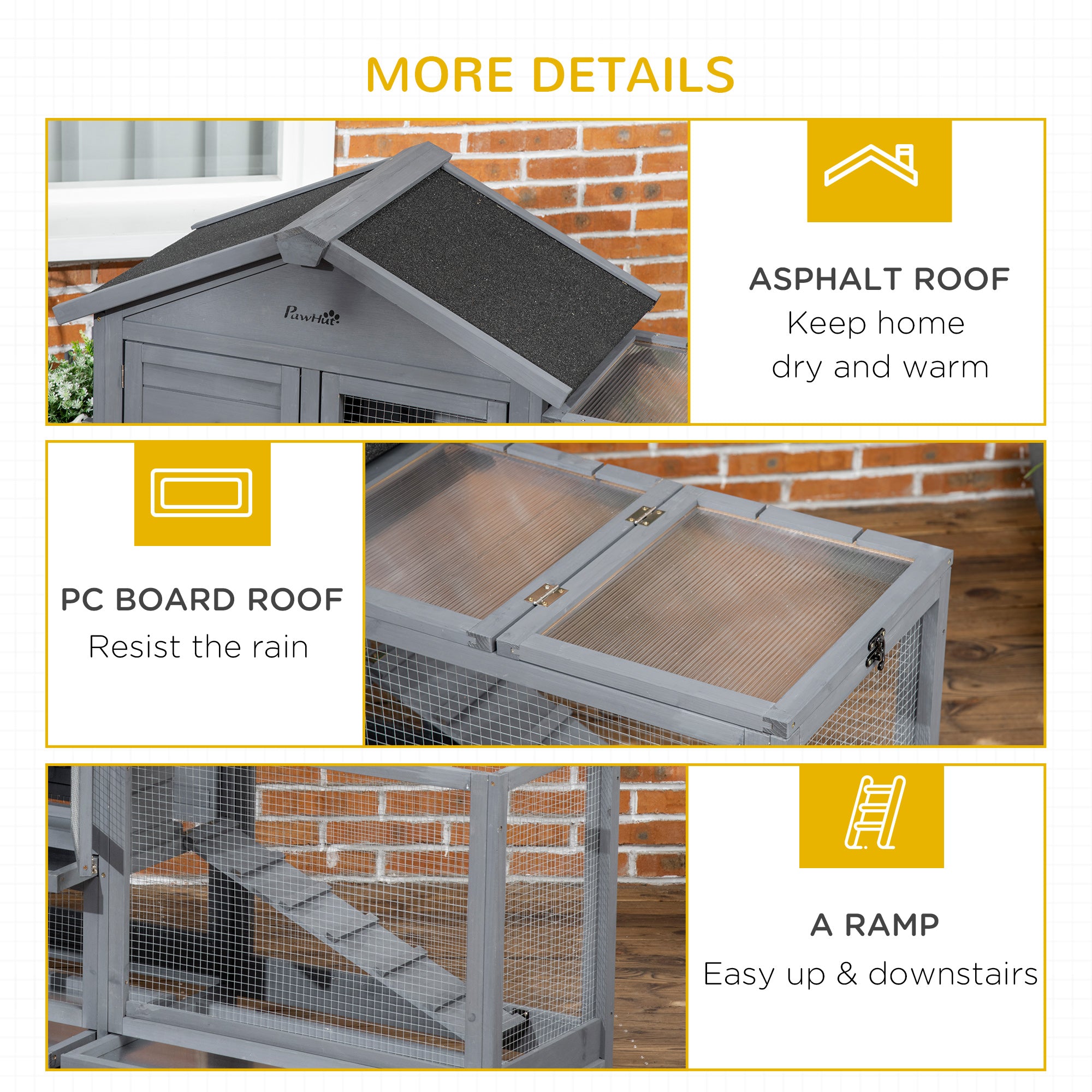 65" Wooden Rabbit Hutch, Pet Playpen with Openable Roof, Bunny House Enclosure with Storage Box, Slide-out Tray, Ramp, for Rabbits and Small Animals, Dark Grey