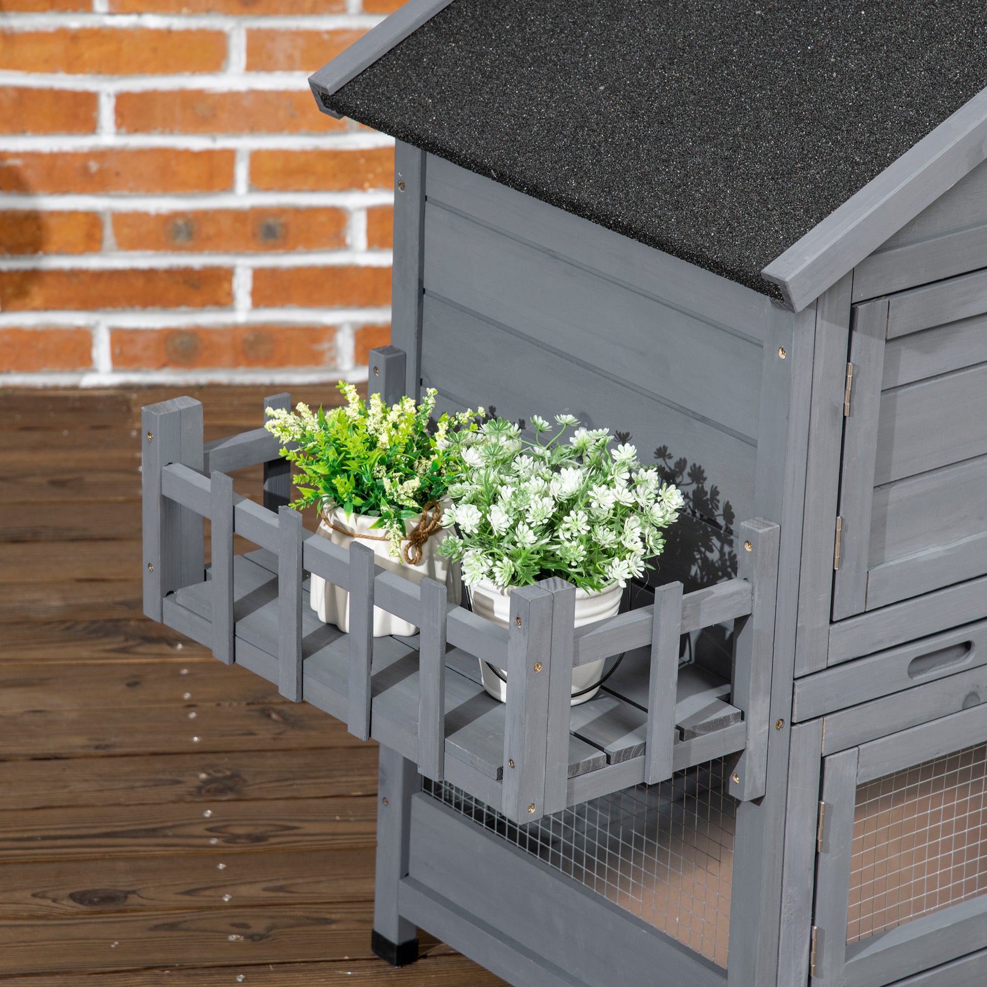 65" Wooden Rabbit Hutch, Pet Playpen with Openable Roof, Bunny House Enclosure with Storage Box, Slide-out Tray, Ramp, for Rabbits and Small Animals, Dark Grey
