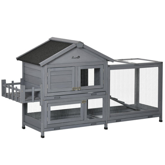 65" Wooden Rabbit Hutch, Pet Playpen with Openable Roof, Bunny House Enclosure with Storage Box, Slide-out Tray, Ramp, for Rabbits and Small Animals, Dark Grey