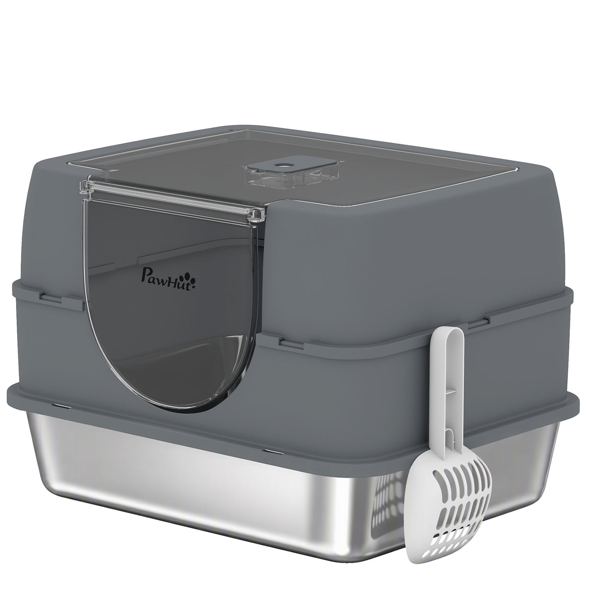 Stainless Steel Cat Litter Box with Lid, High Sided Enclosed Litter Box with Removable Lid, Tray, Scoop, Easy to Clean, Odor Control, Anti-Leakage, Grey