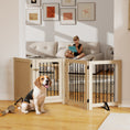 Load image into Gallery viewer, Freestanding Dog Gate, Wooden Foldable Pet Gate with 4 Panels, Walk-Through Door, Support Feet, Non-Slip Mats, Dog Safety Fence for Doorways, Stairs and Hallways, Oak
