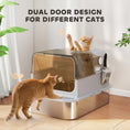 Load image into Gallery viewer, XXL Stainless Steel Cat Litter Tray, Enclosed Cat Litter Box with 90° Flip Cover, Double Doors, Scoop, Easy Clean, Odor Control, Anti-Leaking, Non-Sticky, Grey
