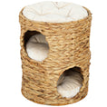 Load image into Gallery viewer, Cat Condo Barrel, 2-Storey Cat Tree Tower with Top Perch and 2 Hideaways, 2 Entrances, 3 Cushions, for Indoor Kittens, Light Brown
