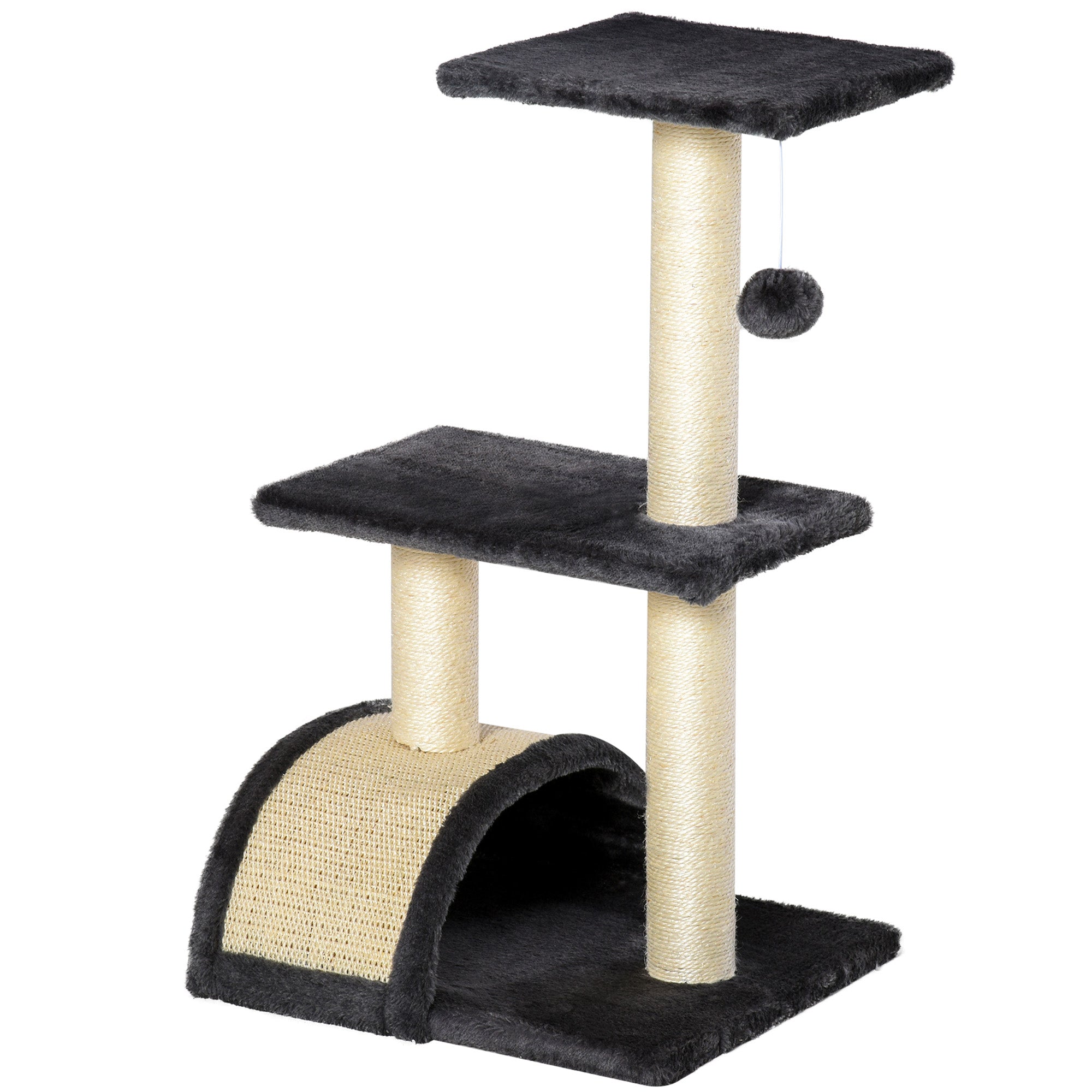 Cat Tree Tower for Indoor Cats, 28 Inches Climbing Activity Center w/ Sisal Scratching Post, Pad, Arc Perch, Hanging Ball, Toy, Grey and Cream White